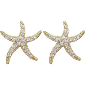 925 فضة آخر لطيف نجم البحر ستار على شكل أقراط مرصعة بحجر الزركون الأذن مربط الذهب الأبيض مجوهرات مطلية هدايا WK90047 in Kuwait