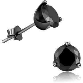 Black Studs Earrings Round Cubic Zirconia Sterling Silver Hypoallergenic Sensitive Ear Studs Gifts for Men Women Birthday