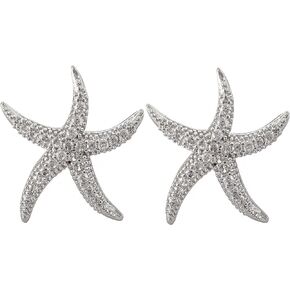 925 Sterling Silver Post Cute Starfish Star shaped Zirconia Earrings Ear Stud White Gold Plated Jewelry Gifts WK90047