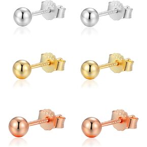 925 Sterling Silver Earrings Set Tiny Ball/Flat Dot Earrings Small Round Disc Tragus Cartilage Studs for Multiple Piercings 3PCS Set