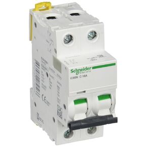 Schneider Electric A9F74216 IC60N Circuit Breaker, Acti9, 2P, 16A, C Curvature, 50/60Hz, White