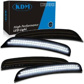 KDM Smoked Lens LED Bumper Side Marker Reflectors Lights Dual Rows Bright White, Fit for 2015 2016 2017 2018 2019 2020 2021 2022 2023 Dodge Charger,Front & Rear Fender Bumper Lamp Assembly,4Pcs Pack