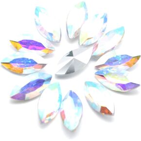 Catotrem Horse Eye Shape Crystal Clear Glass Rhinestones Pointback Fancy Stones Inlay for Necklace Wedding Dress Decorations7x15mm(50pcs-White)