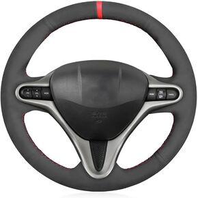 Loncky Custom Fit Carbon Fiber Leather Steering Wheel Cover for Honda Fit 2009 2010 2011 2012 2013 / Honda Insight 2010 2011 2012 2013 2014 Parts OEM Car Hand Stitched Interior Accessories