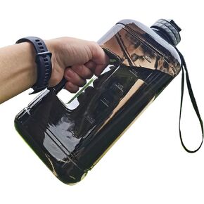 Half Gallon Water Bottle with Handle 2.2L/74OZ Large Plastic Water Bottles BPA Free Water Bottles with Strap Portable with Time Marker for Camping, Hiking and Home Activity