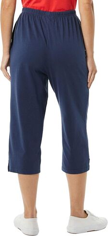 AmeriMark Women’s Capri Pants - Full Elastic Waist Pedal Pushers - Ladies 100% Cotton Pull-On Cropped Pants - Side Pockets Navy XL in Saudi Arabia