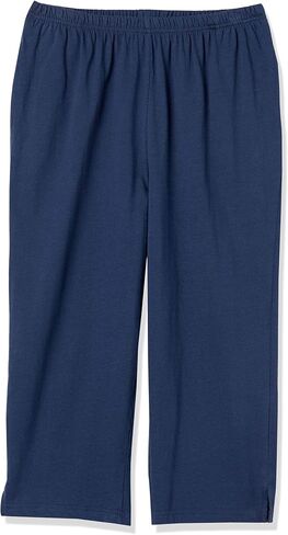 AmeriMark Women’s Capri Pants - Full Elastic Waist Pedal Pushers - Ladies 100% Cotton Pull-On Cropped Pants - Side Pockets Navy XL in Saudi Arabia