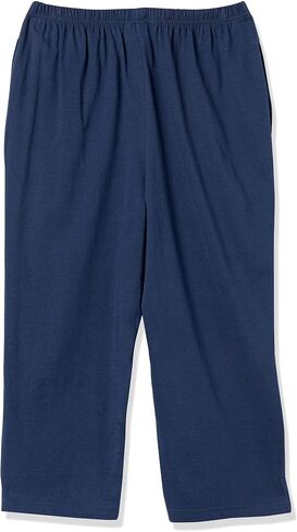 AmeriMark Women’s Capri Pants - Full Elastic Waist Pedal Pushers - Ladies 100% Cotton Pull-On Cropped Pants - Side Pockets Navy XL in Saudi Arabia