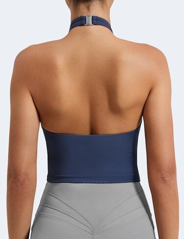 YEOREO Women's Halter Crop Top V Neck Workout Going Out Tank Top Hazel Padded Sleeveless Backless Trendy Summer Camisole in Saudi Arabia
