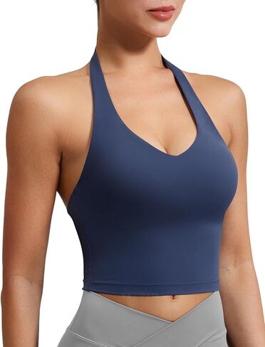 YEOREO Women's Halter Crop Top V Neck Workout Going Out Tank Top Hazel Padded Sleeveless Backless Trendy Summer Camisole in Saudi Arabia