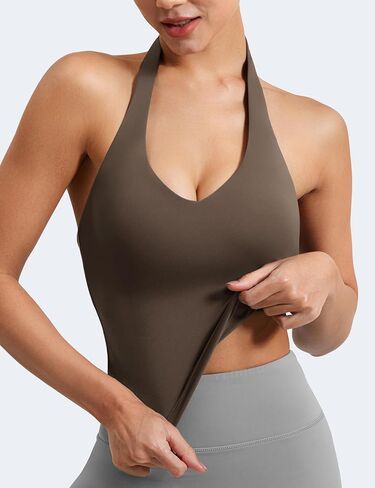 YEOREO Women's Halter Crop Top V Neck Workout Going Out Tank Top Hazel Padded Sleeveless Backless Trendy Summer Camisole in Saudi Arabia