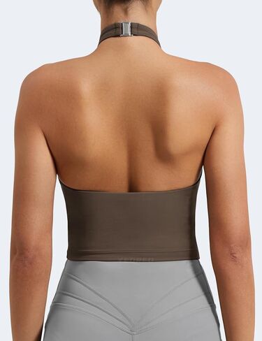 YEOREO Women's Halter Crop Top V Neck Workout Going Out Tank Top Hazel Padded Sleeveless Backless Trendy Summer Camisole in Saudi Arabia