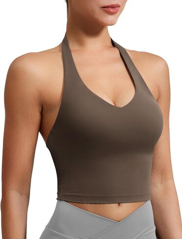 YEOREO Women's Halter Crop Top V Neck Workout Going Out Tank Top Hazel Padded Sleeveless Backless Trendy Summer Camisole in Saudi Arabia