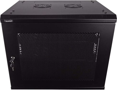 Navepoint 9U Deluxe IT خزانة حائطية مثبتة على الحائط مقاس 19 بوصة رف شبكة الخادم مع قفل باب مثقوب أسود مع/أرفف in Saudi Arabia