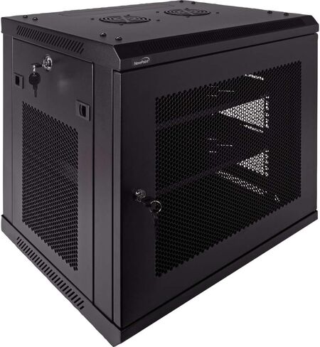 Navepoint 9U Deluxe IT خزانة حائطية مثبتة على الحائط مقاس 19 بوصة رف شبكة الخادم مع قفل باب مثقوب أسود مع/أرفف in Saudi Arabia