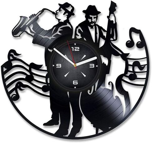Jazz Music Vinyl Record Wall Clock. Decor for Bedroom, Living Room, Kids Room. Gift for Children, Him or Her. Christmas, Birthday, Holiday, Housewarming Present. in Saudi Arabia
