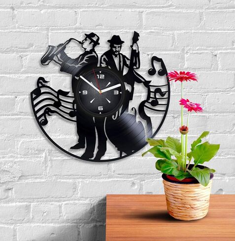Jazz Music Vinyl Record Wall Clock. Decor for Bedroom, Living Room, Kids Room. Gift for Children, Him or Her. Christmas, Birthday, Holiday, Housewarming Present. in Saudi Arabia