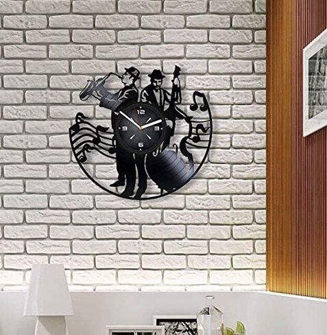 Jazz Music Vinyl Record Wall Clock. Decor for Bedroom, Living Room, Kids Room. Gift for Children, Him or Her. Christmas, Birthday, Holiday, Housewarming Present. in Saudi Arabia