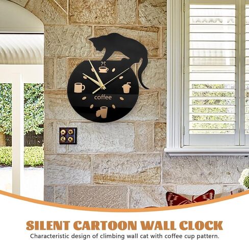 ساعة Abaodam، ساعة حائط صامتة حديثة على شكل قطة مع نمط فنجان قهوة، 12 × 12 بوصة، أسود (ديكور المطبخ، موضوع كرتوني، تعمل بالبطارية) in Kuwait
