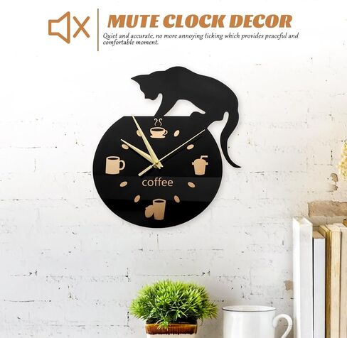 ساعة Abaodam، ساعة حائط صامتة حديثة على شكل قطة مع نمط فنجان قهوة، 12 × 12 بوصة، أسود (ديكور المطبخ، موضوع كرتوني، تعمل بالبطارية) in Kuwait