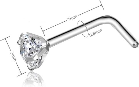 G23 Titanium 20g Nose Studs Hypoallergenic L Shaped CZ Top Nose Ring Piercing Jewelry in Saudi Arabia