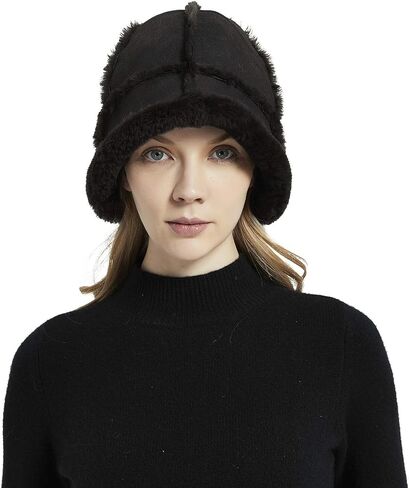 Shearling Sheepskin Beanie Hat, Unisex Winter Fur Warm Round Hat in Saudi Arabia