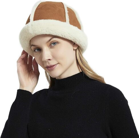 Shearling Sheepskin Beanie Hat, Unisex Winter Fur Warm Round Hat in Saudi Arabia