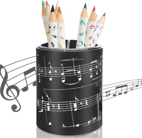 Winterworm Music Pencil Pen Container,Black Pencil Cup Musical Melody Theme Pen Holder Cup Pencil Pot Desk Organizer for Home Office Desktop Decoration Gift (Music Score) in Saudi Arabia