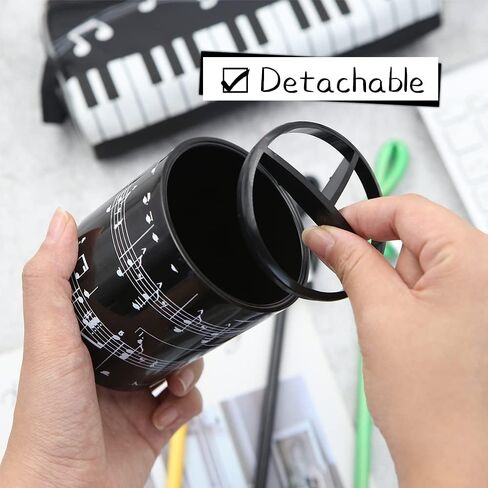 Winterworm Music Pencil Pen Container,Black Pencil Cup Musical Melody Theme Pen Holder Cup Pencil Pot Desk Organizer for Home Office Desktop Decoration Gift (Music Score) in Saudi Arabia