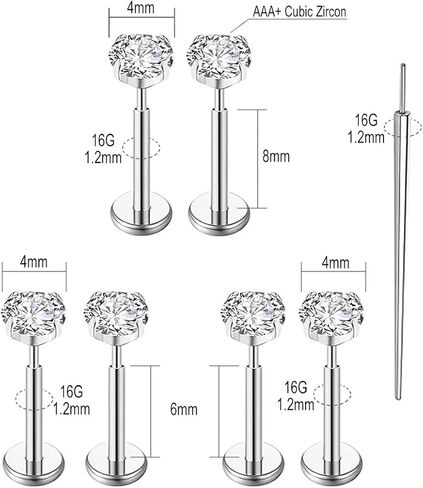 20g/18g/16g G23 Titanium Flat Back Earrings Stud Threadless Helix Tragus Labret Cartilage Lip Medusa Conch Piercing Jewelry Nose Rings Studs for Women Men Hypoallergenic in Saudi Arabia