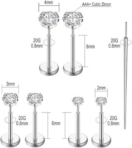 20g/18g/16g G23 Titanium Flat Back Earrings Stud Threadless Helix Tragus Labret Cartilage Lip Medusa Conch Piercing Jewelry Nose Rings Studs for Women Men Hypoallergenic in Saudi Arabia