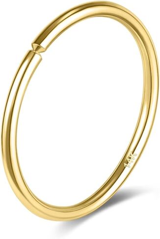14k Solid Gold Thin Nose Ring Hoop, Handmade 26g/22g/20g Nose Piercing Jewelry, 6/8/10mm Diameter Hypoallergenic Real Gold Nose Rings for Women Men in Saudi Arabia