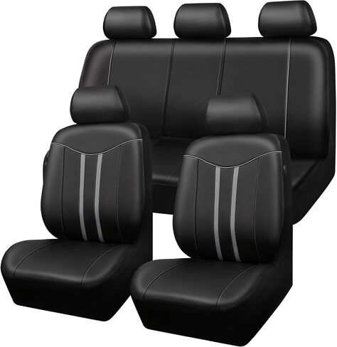 CAR-GRAND Piping Leather Car Seat Covers Full Set, Universal Stylish Automotive Waterproof Seat Covers with Airbag Compatible,2 Zipper Bench Design,Fit 90% SUV,Truck,Sedan (Black Grey) in Saudi Arabia