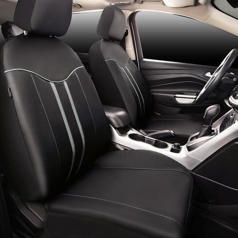 CAR-GRAND Piping Leather Car Seat Covers Full Set, Universal Stylish Automotive Waterproof Seat Covers with Airbag Compatible,2 Zipper Bench Design,Fit 90% SUV,Truck,Sedan (Black Grey) in Saudi Arabia