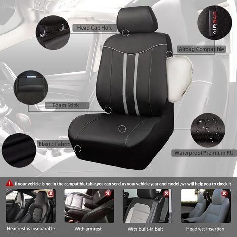 CAR-GRAND Piping Leather Car Seat Covers Full Set, Universal Stylish Automotive Waterproof Seat Covers with Airbag Compatible,2 Zipper Bench Design,Fit 90% SUV,Truck,Sedan (Black Grey) in Saudi Arabia
