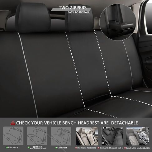 CAR-GRAND Piping Leather Car Seat Covers Full Set, Universal Stylish Automotive Waterproof Seat Covers with Airbag Compatible,2 Zipper Bench Design,Fit 90% SUV,Truck,Sedan (Black Grey) in Saudi Arabia