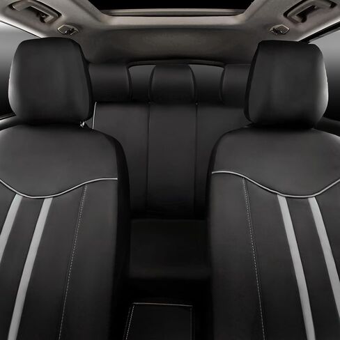 CAR-GRAND Piping Leather Car Seat Covers Full Set, Universal Stylish Automotive Waterproof Seat Covers with Airbag Compatible,2 Zipper Bench Design,Fit 90% SUV,Truck,Sedan (Black Grey) in Saudi Arabia