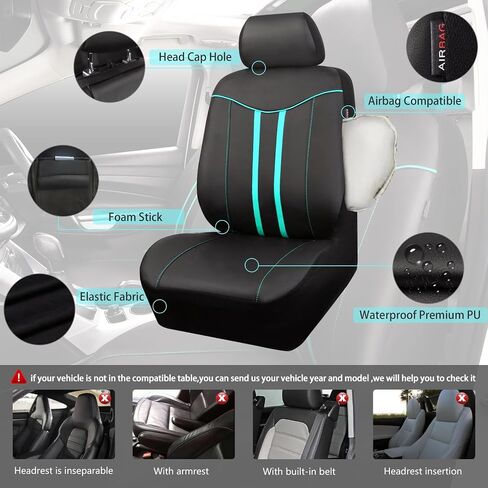 CAR-GRAND Piping Leather Car Seat Covers Full Set, Universal Stylish Automotive Waterproof Seat Covers with Airbag Compatible,2 Zipper Bench Design,Fit 90% SUV,Truck,Sedan (Black Grey) in Saudi Arabia