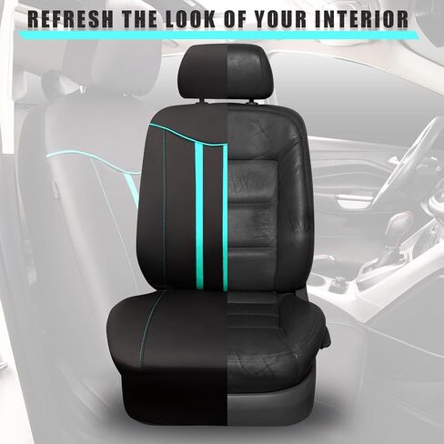 CAR-GRAND Piping Leather Car Seat Covers Full Set, Universal Stylish Automotive Waterproof Seat Covers with Airbag Compatible,2 Zipper Bench Design,Fit 90% SUV,Truck,Sedan (Black Grey) in Saudi Arabia