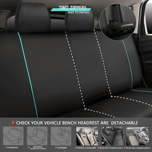 CAR-GRAND Piping Leather Car Seat Covers Full Set, Universal Stylish Automotive Waterproof Seat Covers with Airbag Compatible,2 Zipper Bench Design,Fit 90% SUV,Truck,Sedan (Black Grey) in Saudi Arabia