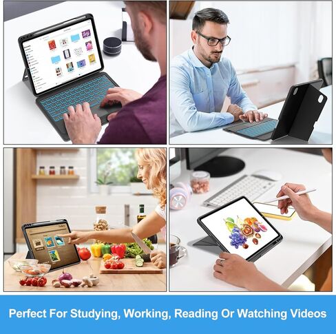 حافظة KVAGO iPad الجيل العاشر مع لوحة مفاتيح، لوحة مفاتيح مغناطيسية قابلة للفصل، حامل قلم رصاص مدمج، لوحة مفاتيح بلوتوث بإضاءة خلفية، لوحة تتبع متعددة اللمس، حافظة لوحة مفاتيح iPad الجيل العاشر 10.9 بوصة أسود in Kuwait