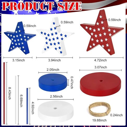 3 Pieces 4th of July Tall Standing Star Block Set, Wooden Star Table Decoration Signs Memorial Day 4th of July Wood Patriotic Decor for American Festival Celebration Home Party Décor in Saudi Arabia