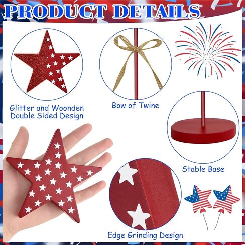 3 Pieces 4th of July Tall Standing Star Block Set, Wooden Star Table Decoration Signs Memorial Day 4th of July Wood Patriotic Decor for American Festival Celebration Home Party Décor in Saudi Arabia