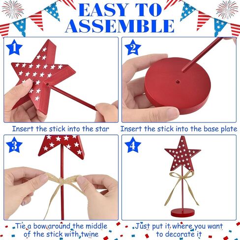 3 Pieces 4th of July Tall Standing Star Block Set, Wooden Star Table Decoration Signs Memorial Day 4th of July Wood Patriotic Decor for American Festival Celebration Home Party Décor in Saudi Arabia