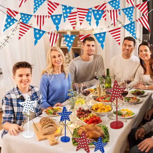 3 Pieces 4th of July Tall Standing Star Block Set, Wooden Star Table Decoration Signs Memorial Day 4th of July Wood Patriotic Decor for American Festival Celebration Home Party Décor in Saudi Arabia