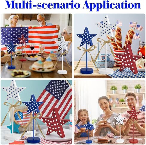 3 Pieces 4th of July Tall Standing Star Block Set, Wooden Star Table Decoration Signs Memorial Day 4th of July Wood Patriotic Decor for American Festival Celebration Home Party Décor in Saudi Arabia