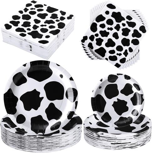 240 Pcs Cow Print Birthday Party Supplies Include 7" and 9" Farm Cow Print Plates and 6.7" Cow Print Napkins Cow Theme Party Decorations for Boy Girl Cow Farm Themed Baby Shower Decoration in Saudi Arabia