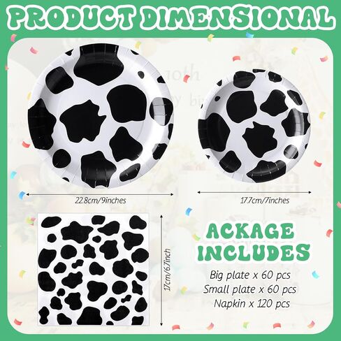 240 Pcs Cow Print Birthday Party Supplies Include 7" and 9" Farm Cow Print Plates and 6.7" Cow Print Napkins Cow Theme Party Decorations for Boy Girl Cow Farm Themed Baby Shower Decoration in Saudi Arabia