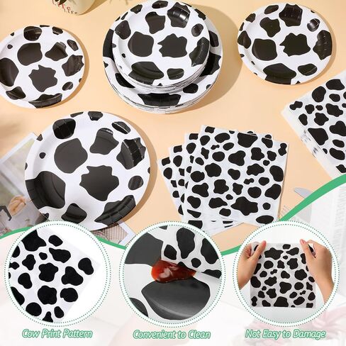 240 Pcs Cow Print Birthday Party Supplies Include 7" and 9" Farm Cow Print Plates and 6.7" Cow Print Napkins Cow Theme Party Decorations for Boy Girl Cow Farm Themed Baby Shower Decoration in Saudi Arabia