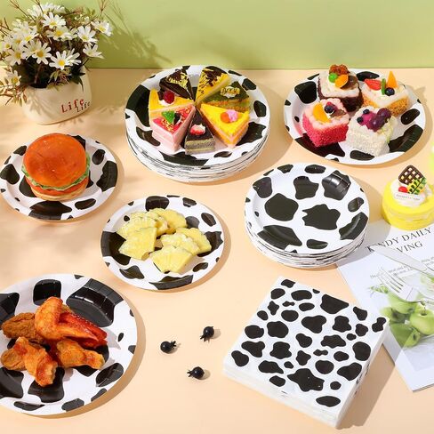 240 Pcs Cow Print Birthday Party Supplies Include 7" and 9" Farm Cow Print Plates and 6.7" Cow Print Napkins Cow Theme Party Decorations for Boy Girl Cow Farm Themed Baby Shower Decoration in Saudi Arabia